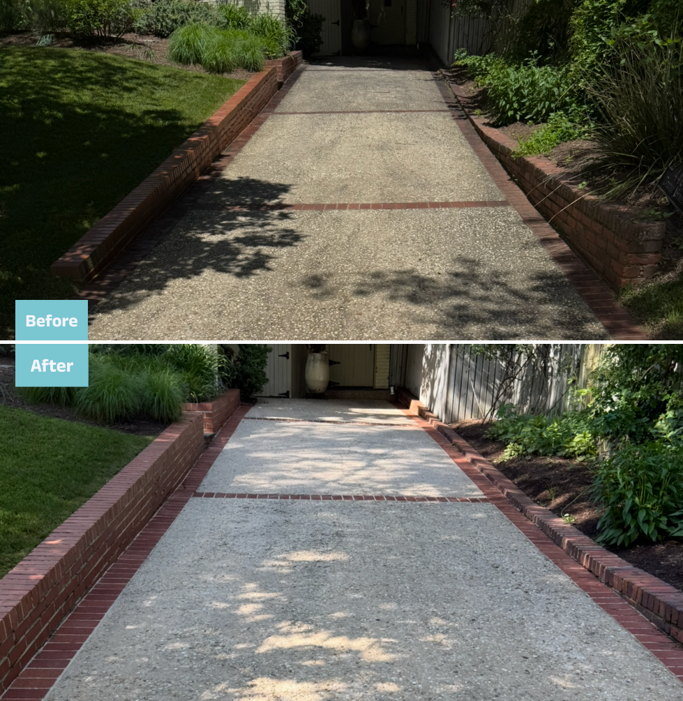 Driveway before and after cleaning